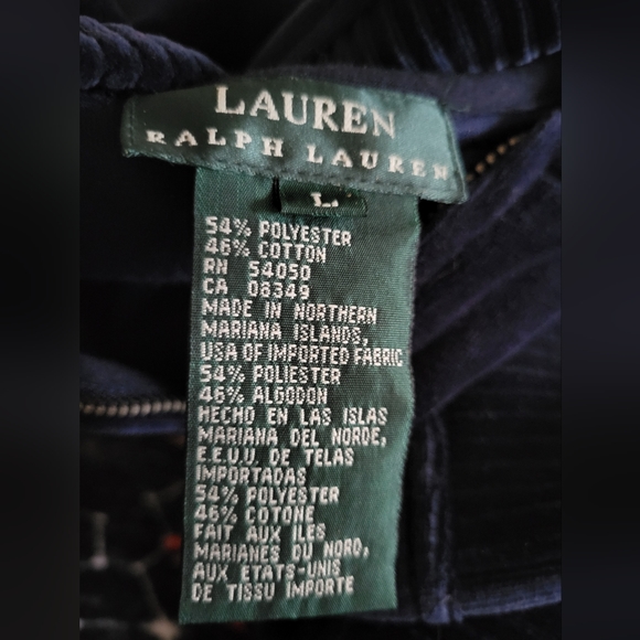 NWT Lauren Ralph Lauren Velour Full Zip Jacket Sz L - Picture 3 of 3